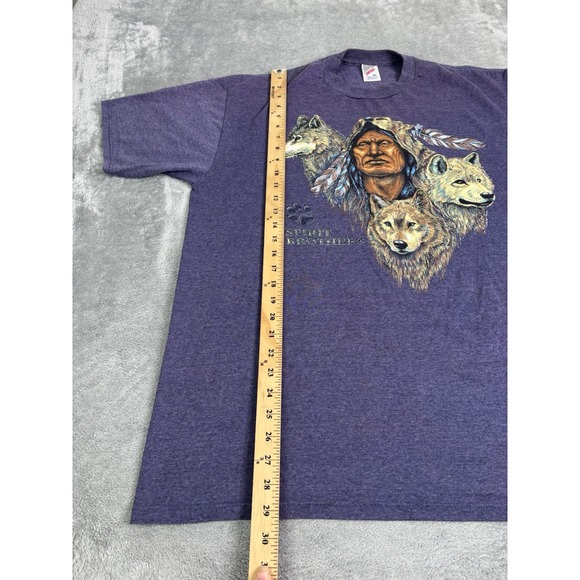 Vintage 90s Native American Wolf Short Sleeve T Shirt Men's Size XL Purple - Picture 8 of 9